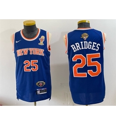 Men New Yok Knicks  25 Mikal Bridges Blue 2026 Finals Champions Patch Statement Edition Stitched Jersey