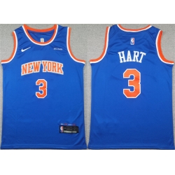 Men New Yok Knicks  3 Josh Hart Blue Icon Edition Edition Stitched Basketball Jersey