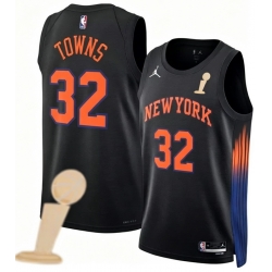 Men New Yok Knicks 32 Karl Anthony Towns Black 2026 Champions Patch City Edition Stitched Basketball Jersey
