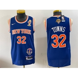 Men New Yok Knicks  32 Karl Anthony Towns Blue 2026 Finals Champions Patch Statement Edition Stitched Jersey