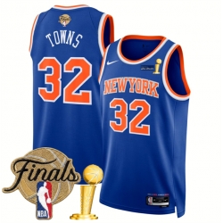Men New Yok Knicks  32 Karl Anthony Towns Blue 2026 Finals Patch And Finals Champions Patch Icon Edition Stitched Basketball Jersey