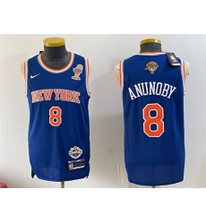 Men New Yok Knicks  8 OG Anunoby Blue 2026 Finals Champions Patch Statement Edition Stitched Jersey