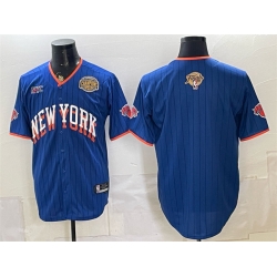 Men New York Knicks Blank Royal 2026 Finals   Eastern Conference Champions Patch Stitched Baseball Jersey