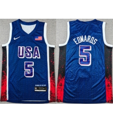 Men USA Basketball 5 Anthony Edwards Navy 2024 Olympics Stitched Jersey