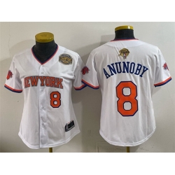 Women New York Knicks  8 OG Anunoby White 2026 Finals   Eastern Conference Champions Patch Stitched Baseball Jersey