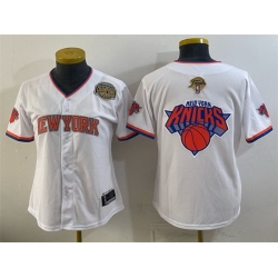 Women New York Knicks Team Big Logo White 2026 Finals   Eastern Conference Champions Patch Stitched Baseball Jersey