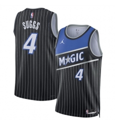 Men Orlando Magic 4 Jalen Suggs Black 2025 Statement Edition Stitched Basketball Jersey