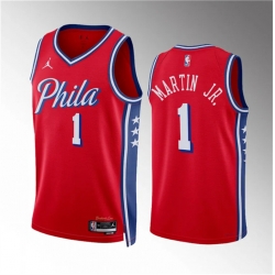 Men Philadelphia 76ers 1 Kenyon Martin Jr Red Statement Edition Stitched Jersey