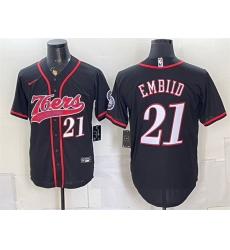 Men Philadelphia 76ers 21 Joel Embiid Black Cool Base Stitched Baseball Jersey Men Philadelphia 76ers 21 Joel Embiid Black Cool Base Stitched Baseball Jersey
