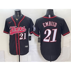 Men Philadelphia 76ers  21 Joel Embiid Black Cool Base Stitched Baseball Jersey