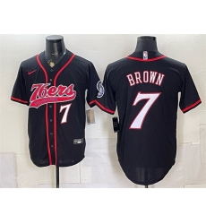 Men Philadelphia 76ers  7 Jaylen Brown Black Cool Base Stitched Baseball Jersey