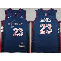 Men Philadelphia 76ers  LeBron James Navy 2023 24 City Edition With Patch Stitched Jersey