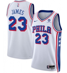 Men Philadelphia 76ers LeBron James White 2026 Association Edition With Patch Stitched Jersey Men Philadelphia 76ers LeBron James White 2026 Association Edition With Patch Stitched Jersey