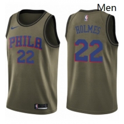 Mens Nike Philadelphia 76ers 22 Richaun Holmes Swingman Green Salute to Service NBA Jersey 