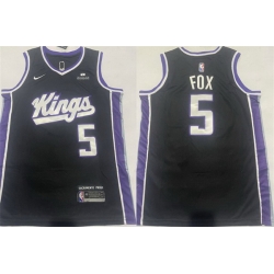 Men Sacramento Kings 5 De 27Aaron Fox Black Icon Edition Stitched Jersey