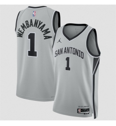 Men San Antonio Spurs 1 Victor Wembanyama Silver 2025 Statement Edition Stitched Basketball Jersey
