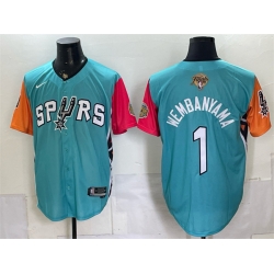 Men San Antonio Spurs  1 Victor Wembanyama Teal 2026 Finals Patch Stitched Baseball Jersey