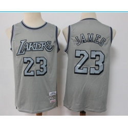 Men Los Angeles Lakers 23 LeBron James Grey Throwback Stitched Basketball Jersey
