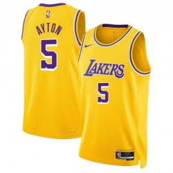 Men Los Angeles Lakers 5 Deandre Ayton Yellow Icon Edition Stitched Basketball Jersey