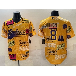 Men Los Angeles Lakers 8 Kobe Bryant Yellow Limited Stitched Baseball Jersey