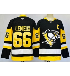 Men Pittsburgh Penguins 66 Mario Lemieux Black 2024 25 Home With C Patch Stitched Hockey Jersey