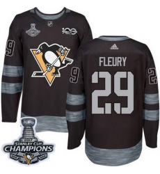 Penguins #29 Andre Fleury Black 1917 2017 100th Anniversary Stanley Cup Finals Champions Stitched NHL Jersey