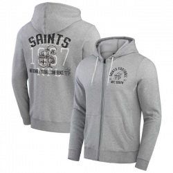 Men New Orleans Saints Heather Gray Vintage Stripe Full Zip Hoodie