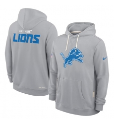 Men Detroit Lions Grey Sideline Standard Issue Initial Home Dri FIT Pullover Hoodie Men Detroit Lions Grey Sideline Standard Issue Initial Home Dri FIT Pullover Hoodie