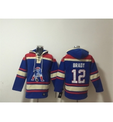 Men New England Patriots  12 Tom Brady Blue Ageless Must Have Lace Up Pullover Hoodie