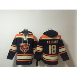 Men Chicago Bears  18 Caleb Williams Navy Ageless Must Have Lace Up Pullover Hoodie