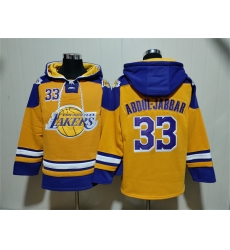 Men Los Angeles Lakers 33 Kareem Abdul Jabbar Yellow Lace Up Pullover Hoodie Men Los Angeles Lakers 33 Kareem Abdul Jabbar Yellow Lace Up Pullover Hoodie