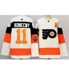 Men Philadelphia Flyers 11 Travis Konecny White 2024 25 With A Patch Stitched Jersey