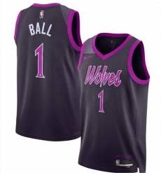 Men Minnesota Timberwolves 1 LaMelo Ball 2026 Purple City Edition Stitched Jersey Men Minnesota Timberwolves 1 LaMelo Ball 2026 Purple City Edition Stitched Jersey