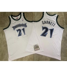 Mens Minnesota Timberwolves 21 Kevin Garnett Swingman White Mitchell Ness Throwback NBA Jersey