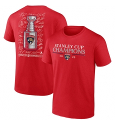 Men Florida Panthers Red 2025 Stanley Cup Champions Signature Roster T Shirt
