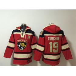 Men Florida Panthers 19 Matthew Tkachuk Red Lace Up Pullover Hoodie