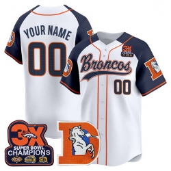 Men Denver Broncos Active Player Custom Navy Alternate 3X Super Bowl champions Patch Throwback Vapor Stitched Baseball Jersey