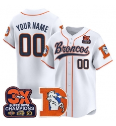 Men Denver Broncos Active Player Custom White 3X Super Bowl champions Patch Throwback Vapor Stitched Baseball Jersey