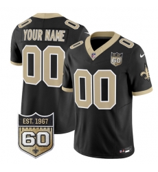Men New Orleans Saints Active Player Custom Black F U S E  60th Anniversary Patch Vapor Limited Stitched Football Jersey