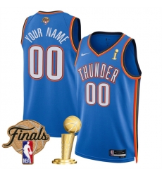 Men Oklahoma City Thunder Active Player Custom Blue 2025 Finals Patch And Finals Champions Patch Icon Edition Stitched Basketball Jersey