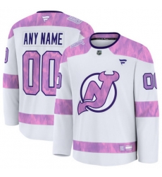 Men Women Youth New Jersey Devils Fanatics 2024 Hockey Fights Cancer Custom Practice Jersey White