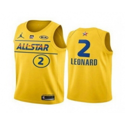 Men 2021 All Star 2 Kawhi Leonard Yellow Western Conference Stitched NBA Jersey