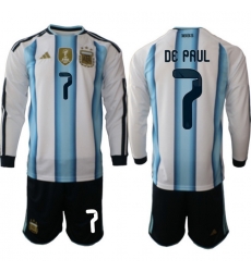 Argentina 2026 FIFA World Cup Soccer Jersey White LONG #7 DE PAUL