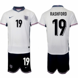Men England 19 Marcus Rashford 2024 25 White Home Soccer Jersey Suit
