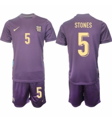 Men England 5 John Stones 2024 25 Purple Away Soccer Jersey Suit
