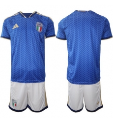 Italy Home Blue Soccer Blank Jersey 0001