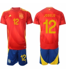 Men Spain Team 12 Joselu 2024 25 Red Home Soccer Jersey Suit