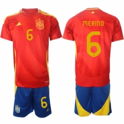 Men Spain Team 6 Mikel Merino 2024 25 Red Home Soccer Jersey Suit
