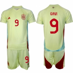 Men Spain Team 9 Gavi 2024 25 Yellow Away Soccer Jersey Suit
