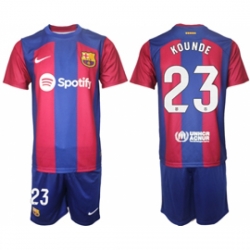Men Barcelona 23 Kounde Blue Red 2023 24 Home Soccer Jersey